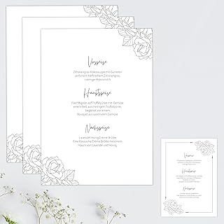 13 Bezaubernde Menükarten im DIN A5 Format | Personalisierbare Speisekarten Getränkekarten für Hochzeiten, Geburtstage und Jubiläen | Elegante Tischdekoration mit Blanko Menu