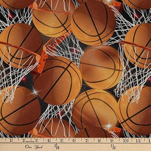 Premium Basketball Hoops Digital Cotton Fabric - Perfect for Creative Projects by The Yard