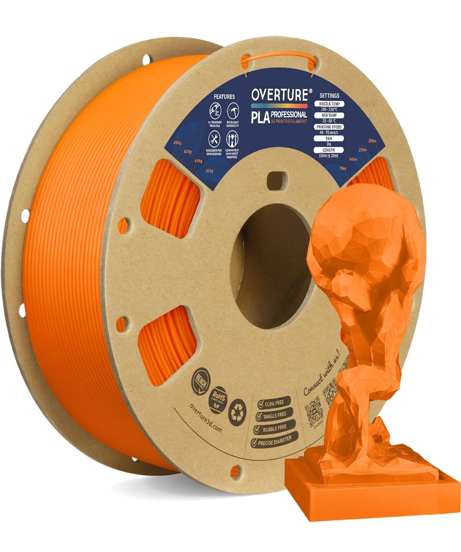 Overture PLA Plus (PLA+) Filament 1.75mm Professional Toughness Enhanced Roll With 3D Build Surface 200 x 200mm, Premium 1kg Spool (2.2lbs), Dimensional Accuracy +/- 0.05 mm (Orange)