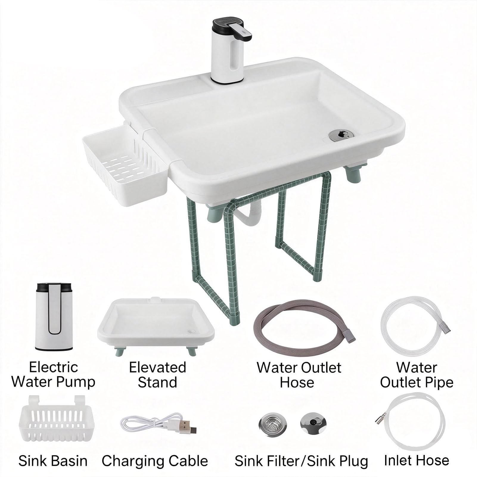 Lavabo Portátil para Camping con Bomba de Agua Eléctrica
