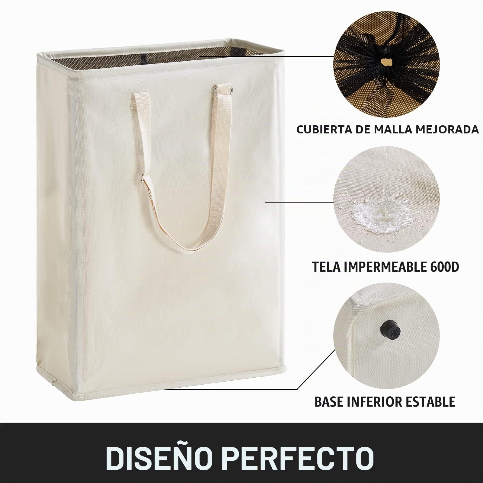 Cesta delgada para ropa sucia con asas largas ajustables, 45 L, pequeñas cestas de lavandería con parte superior de malla, cesta estrecha para ropa sucia para dormitorio, armario y baño, color beige