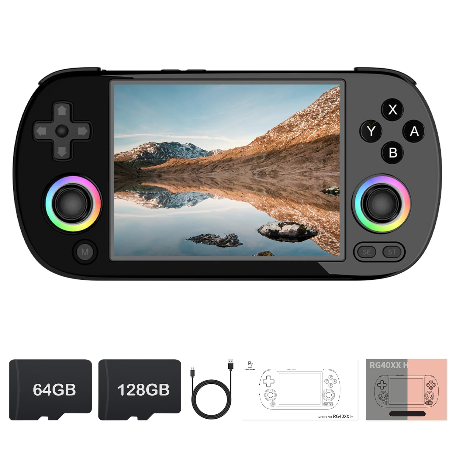 RG40XX H Retro Handheld Game Console, Linux OS Built-in 64G+128G TF Card Retro Video Games Consoles 4.0 Inch IPS Screen Portable Pocket Video Player 10000+ Games (Black)