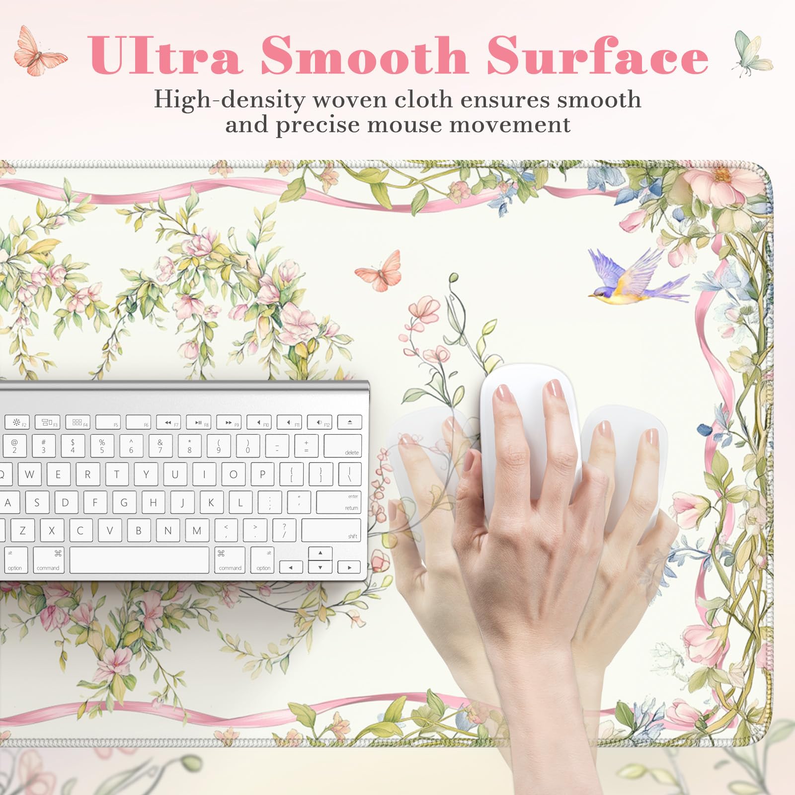 HAOCOO Cute Desk Mat, Keyboard Mats for Desk, XXL Mouse Pad with Non-Slip Rubber Base, Desk Pad Mat with Stitched Edges, Computer mats for Desktop, Desk Pad Protector (Sweet Heart)