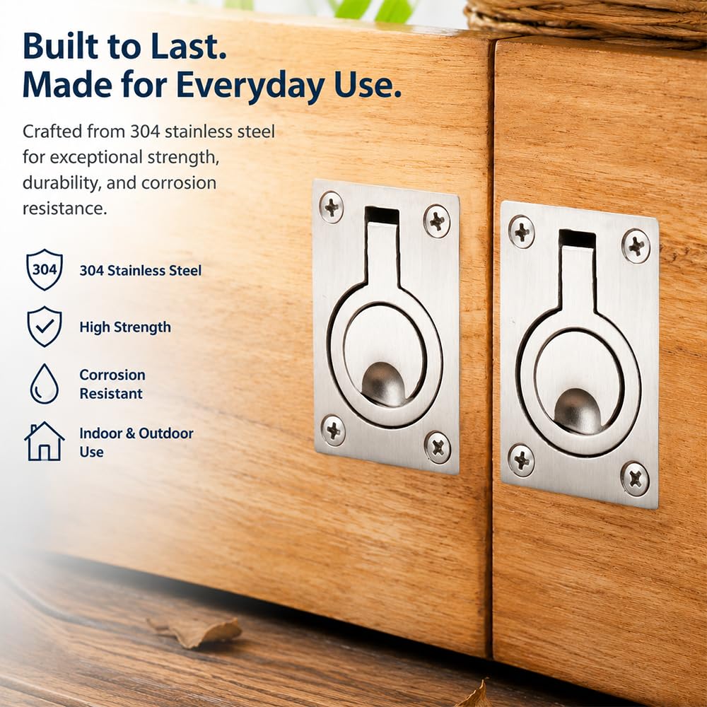 Stainless Steel Flush Pull Handles - Boat & Cabinet Hardware -6 Stainless Steel Flush Pull Handles - Boat & Cabinet Hardware -6