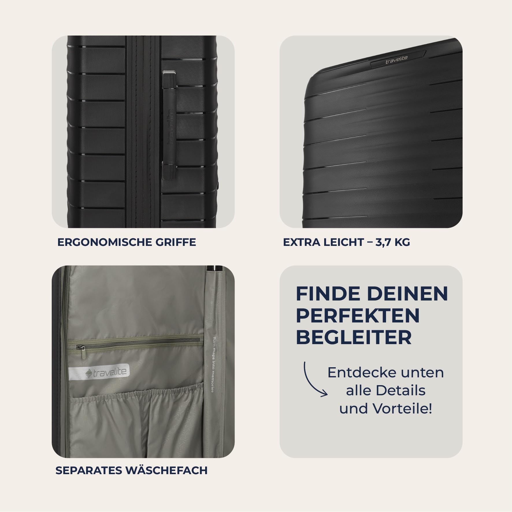Travelite Koffer groß, MOOBY L, Kratzfeste Hartschale, mit recyceltem Material, 77 cm, 106 l, 3,7 kg, mit 4 leichtläufigen Doppelrollen & TSA-Schloss – robuster Reisekoffer für Lange Reisen