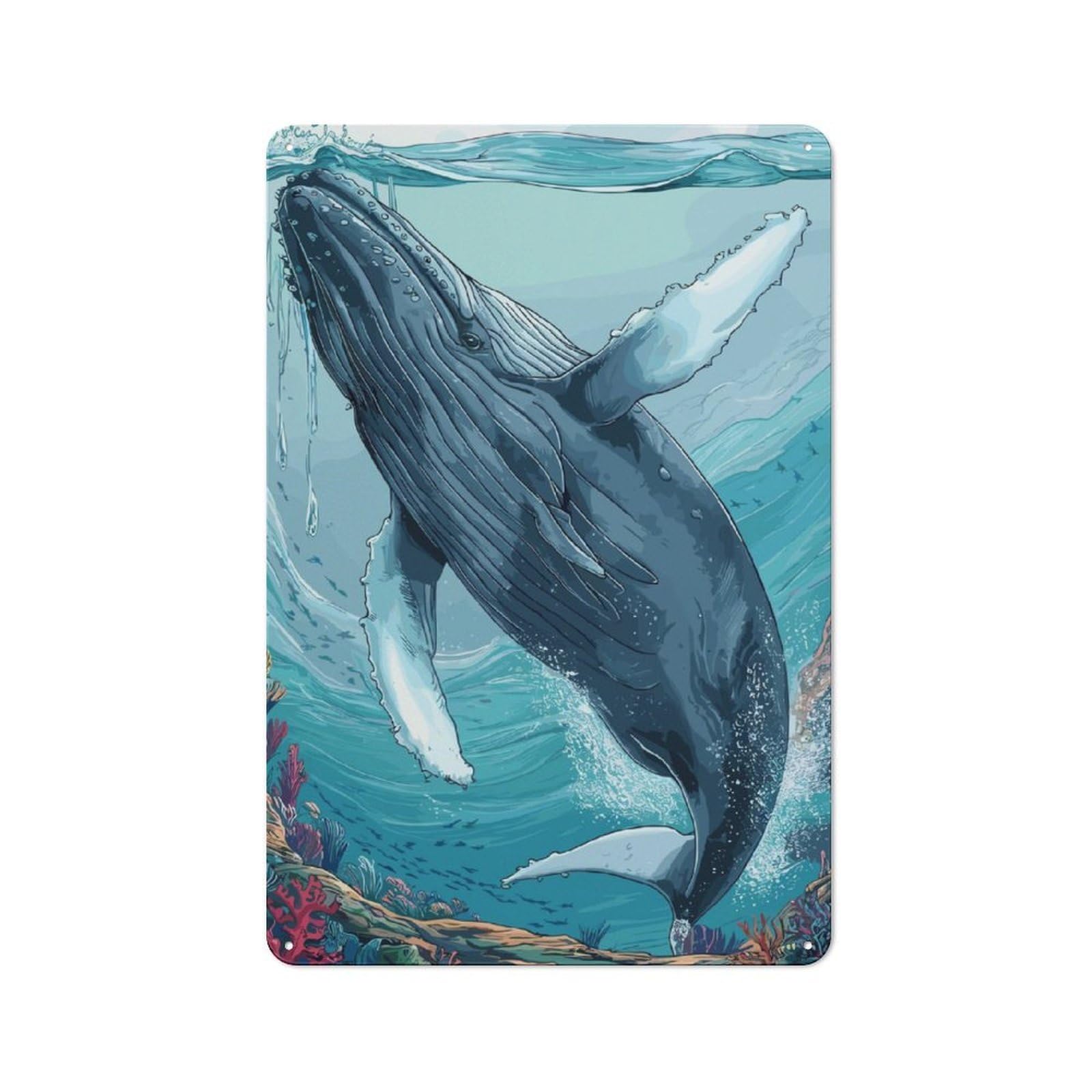 Junmoney Humpback Whales Animals Retro Metal Sign 30X20cm, Garage Style Shed Wall Plaque For Garage, Hobby Room, Office Or Man Cave