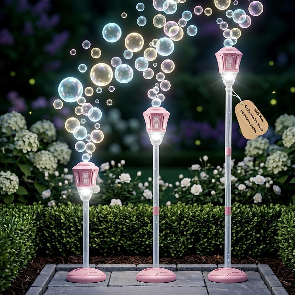 Automatic Bubble Machine, 2026 New Rechargeable Stand up Bubble Maker with Lights and Music, Big Outdoor Street Lamp High Capacity Blower for Parties Birthday Wedding(Green)