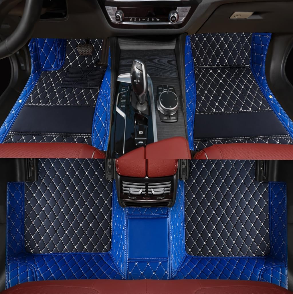 Custom Personalized Floor Mats for Cars，Luxury Full Coverage All Weather Car Floor Mats，Anti-Slip Leather Car Mat Set ，Custom Floor Mats for 99% of Cars, Trucks & SUVs (3D Blue and Black)