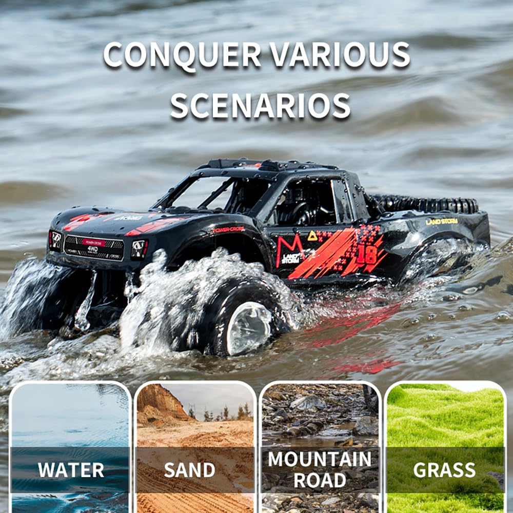 Vormyqez Remote Control Truck, 1:16 Scale 4x4 Amphibious Vehicle, 2.4GHz Off-Road RC Car (Red)