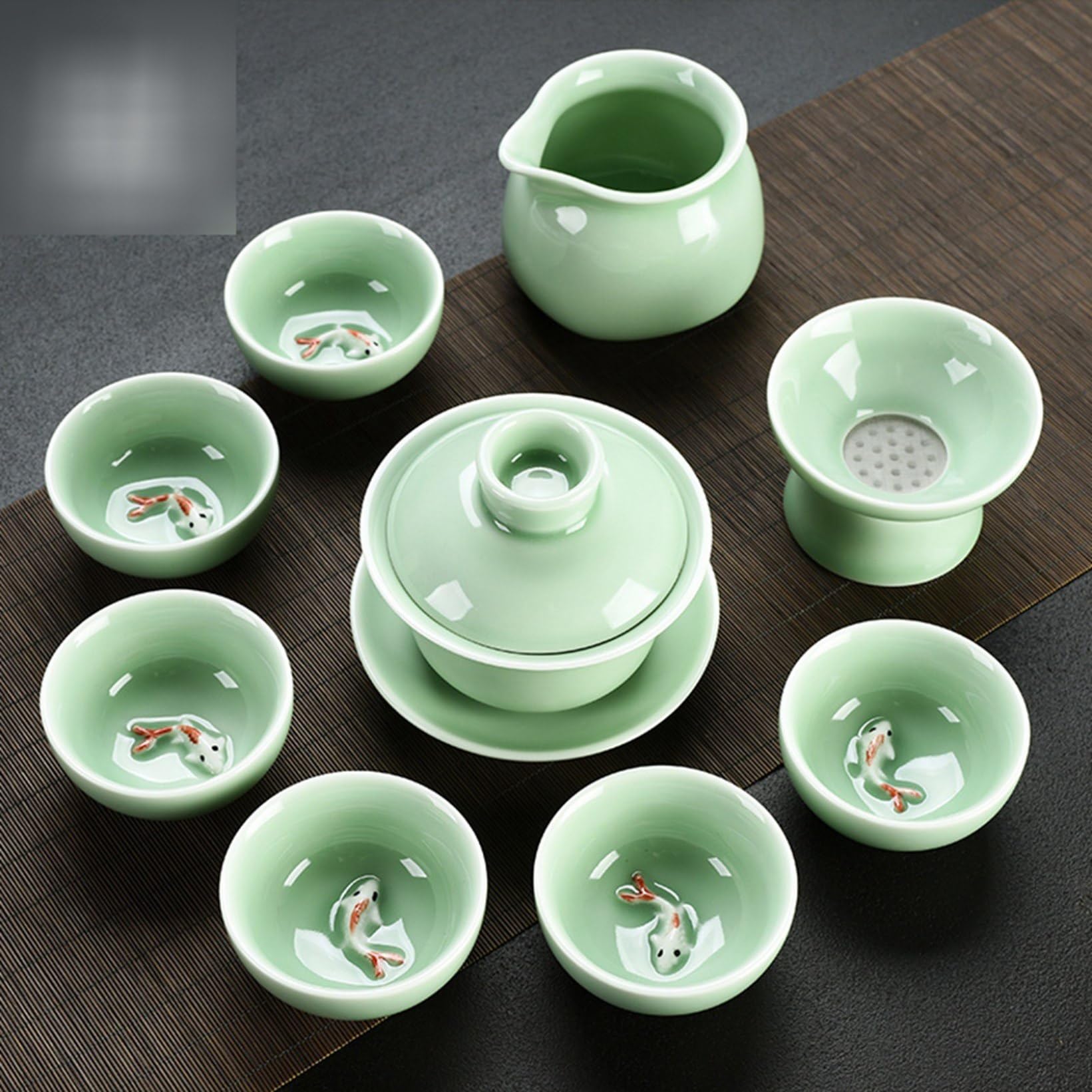 欄清の茶器６点セット　値下げ Amazon.co.jp: 茶器セット 急須 緑 コップ底に鯉付き 6客セット