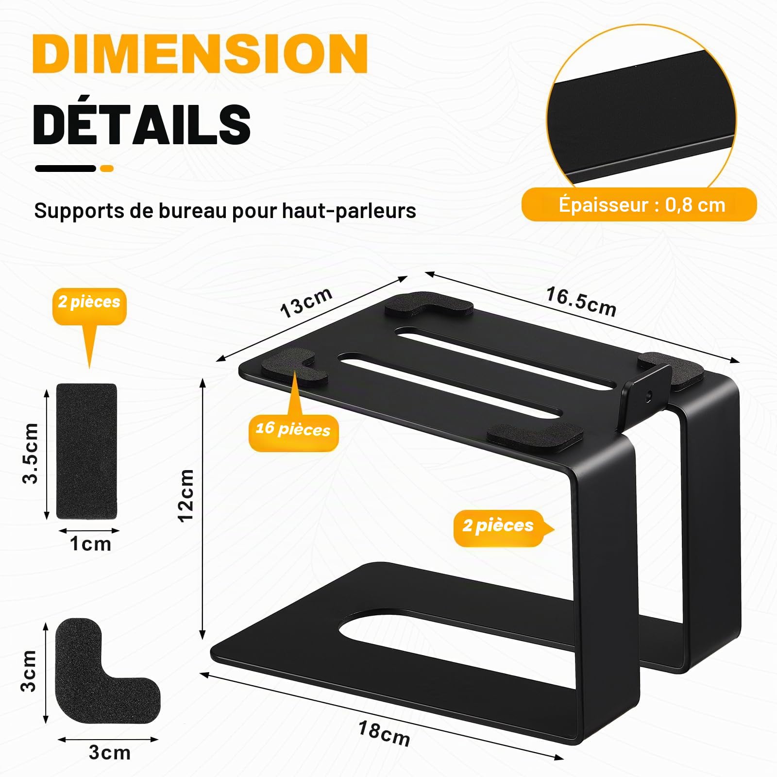 Coolty 1 paire de supports de haut-parleurs de bureau universels en métal avec coussinets absorbant les chocs, design inclinable, capacité de charge de 15 kg (noir)