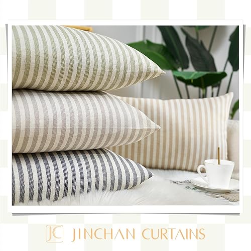 Miniatura 6 de JINCHAN Juego de 2 fundas de almohada a rayas de lino bohemio con patrón de rayas para sofá, cama, sala de estar, 12 x 20 pulgadas, color verde