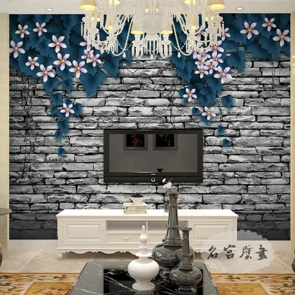 Papel Pintado Mural 3D Planta De Pared De Ladrillo De Hoja Azul Papel Pintado Mural 3D Papel Pintado De Pared Carteles De Pared Pegatina De Pared Borde Autoadhesivo Ladrillo Ba 300(ancho)x210(alto) cm