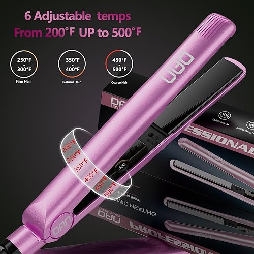 Miniatura 3 de Plancha de pelo rosa, plancha plana de alta temperatura de 500 , plancha de pelo de 1 pulgada, plancha plana de cerámica, temperatura ajustable y