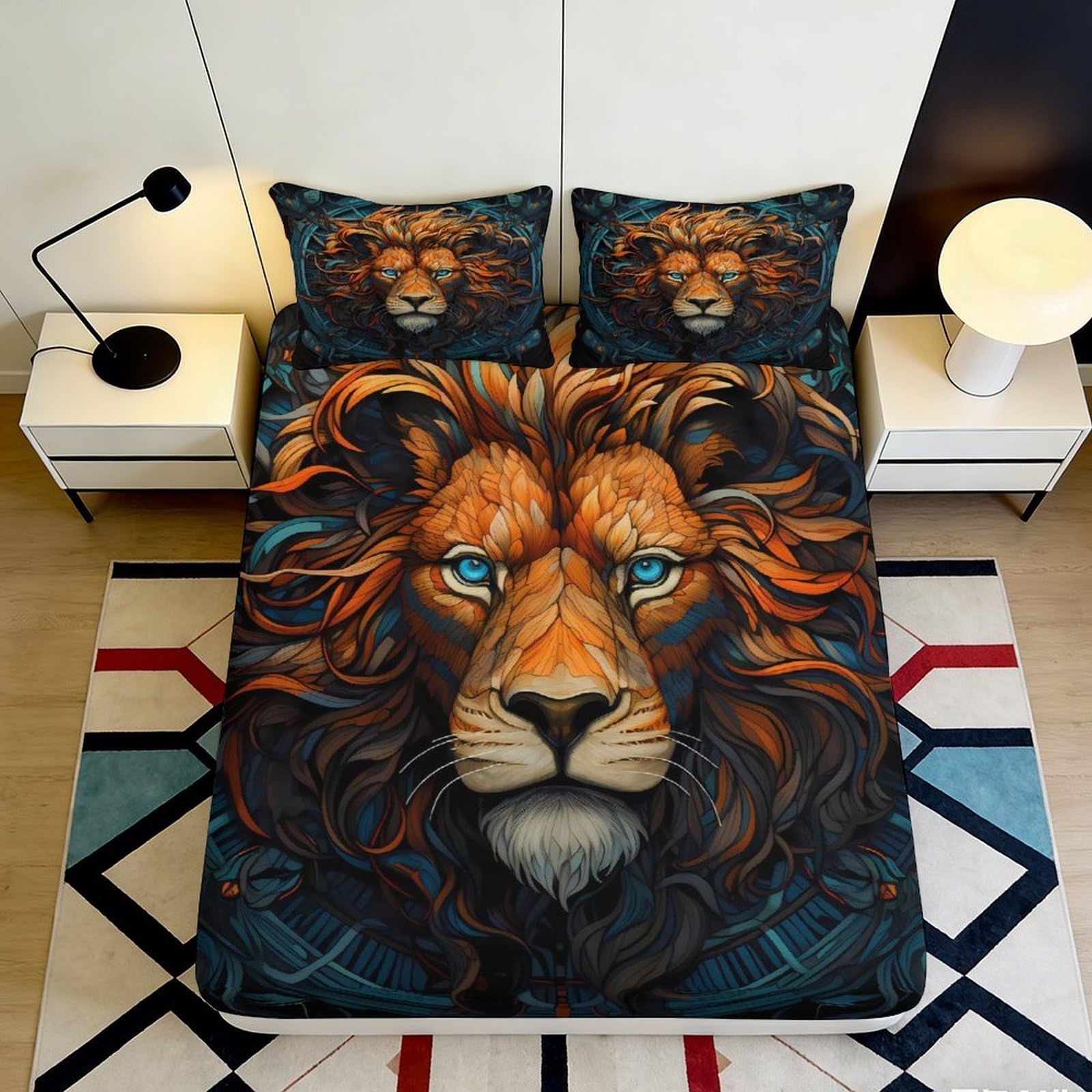 3D Printed Majestic Lion Fitted Sheet Microfiber Soft Durable Wild King Mattress Cover for Bedroom Guest Room Decor 90x200x25cm
