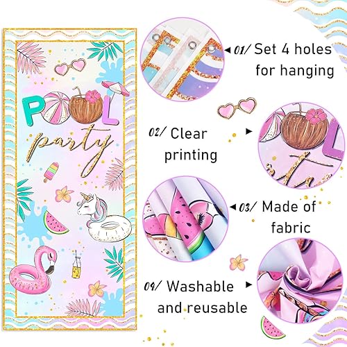 Miniatura 5 de Decoraciones de fiesta en la piscina, letrero de bienvenida de verano, cartel para piscina, playa, flamenco, cubierta de puerta para niños y niñas,