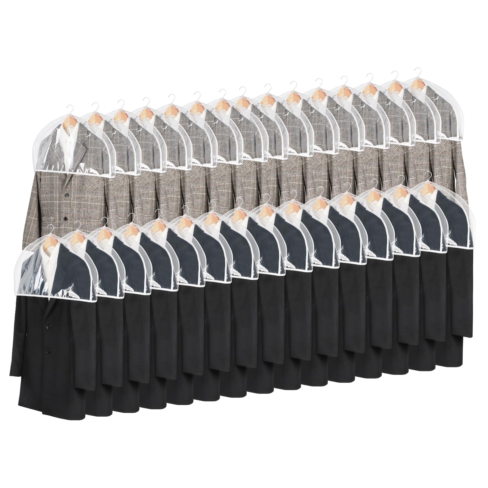 Zilink Fundas de hombro transparentes para ropa (juego de 30) protectores de polvo transpirables con refuerzo de 2 pulgadas para trajes, abrigos, chaquetas