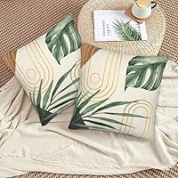 Vista 7 de Juego de 2 fundas de almohada bohemias de 20 x 20 pulgadas, con hojas bohemias abstractas de mediados de siglo, decorativas, para exteriores, fundas