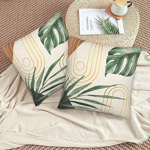 Miniatura 7 de Juego de 2 fundas de almohada bohemias de 20 x 20 pulgadas, con hojas bohemias abstractas de mediados de siglo, decorativas, para exteriores, fundas