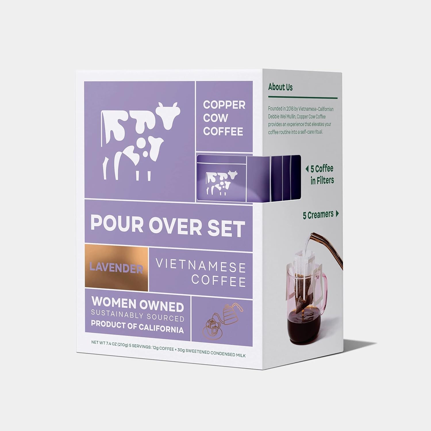 COPPER COW COFFEE Lavender Latte Pour Over Vietnamese Coffee Kit, 7.4 OZ Grocery