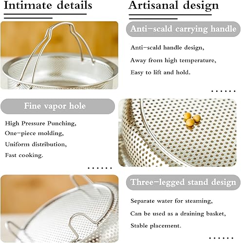 Miniatura 6 de SHPii Vaporizador de acero inoxidable de grado alimenticio con asa de transporte y soporte de tres patas, vaporizador y escurridor multifuncional