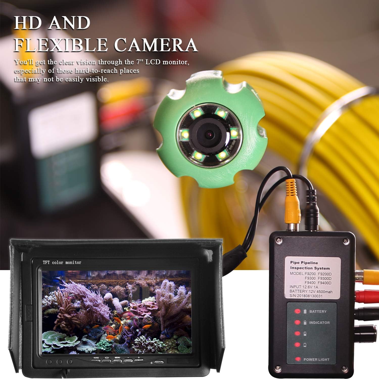 TOP оƒƒERS Pipe Camera,HBUDS Pipe Inspection Camera 20M/65ft Pipeline Drain sewer Industrial Endoscope Waterproof IP68 Snake Video System with 7 Inch LCD Monitor 1000TVL Sony CCD Sewer Camera(No DVR Function)