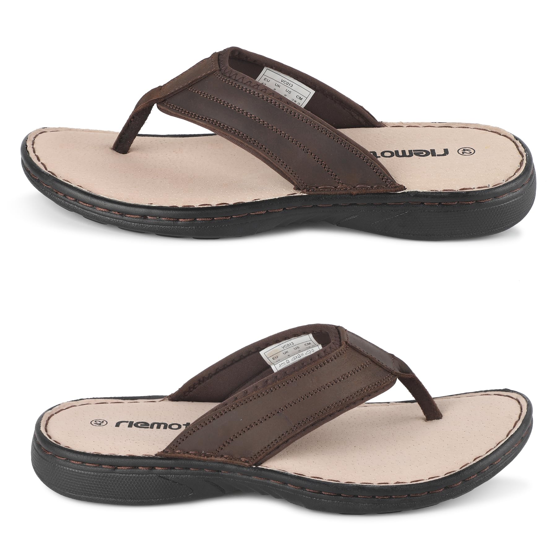 riemot Chanclas Hombre de Piel Auténtica con Plantilla Memory Foam,Comodas y Suaves Cuero Hombre Flip Flops,Sandalias Antideslizantes para Playa, Piscina y Verano