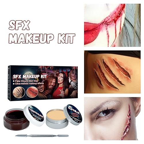 Miniatura 7 de SOVONCARE Scar Wax SFX - Kit de maquillaje en aerosol de sangre falsa de Halloween, kit de maquillaje de efectos especiales, 3 esponjas de punteo,
