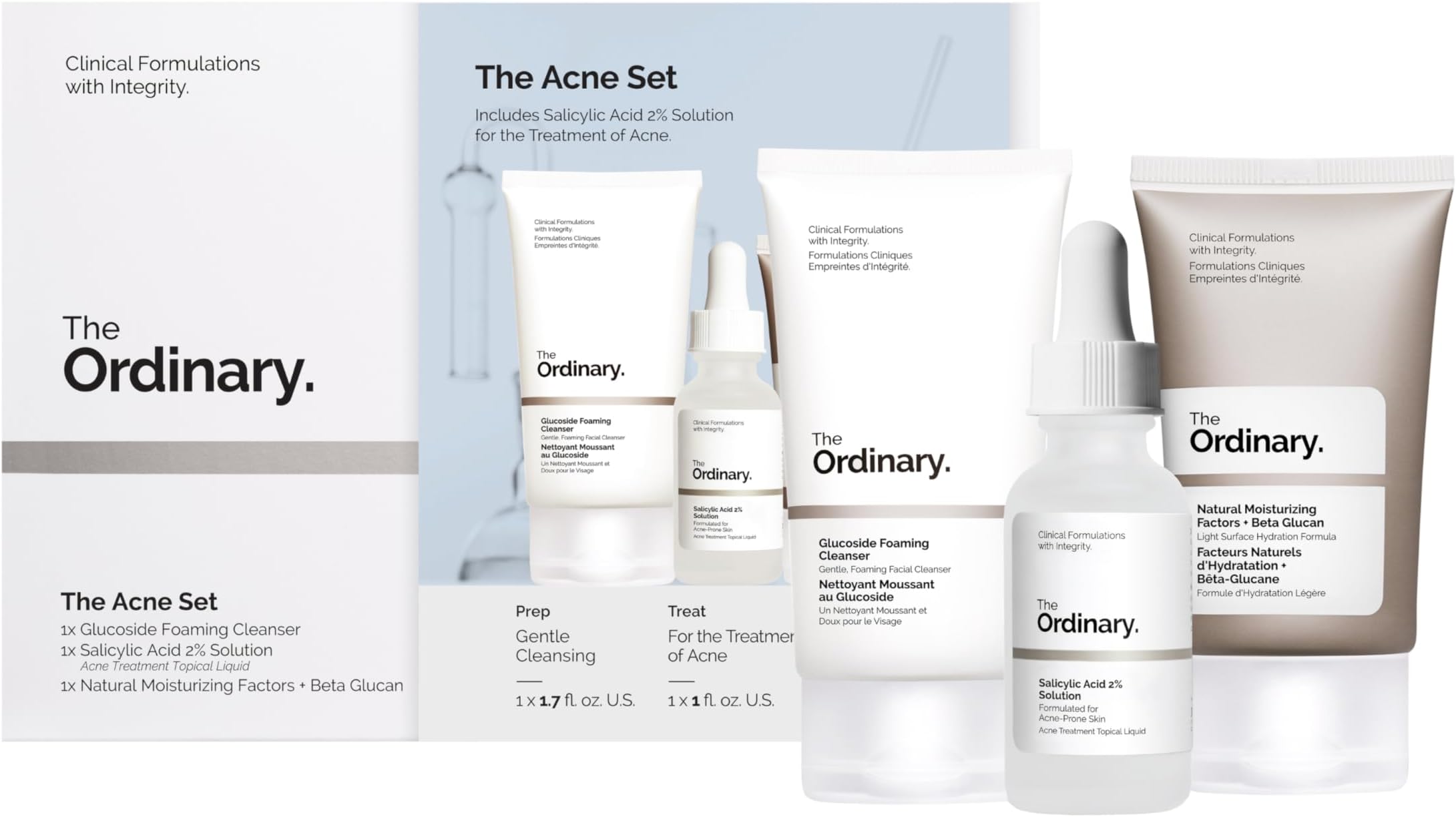 The Ordinary The Acne Set, 3-Step Skin Regimen with Glucoside Foaming Cleanser, Salicylic Acid 2% Solution, and Natural Moisturizing Factors + Beta Glucan | Skin Care Set