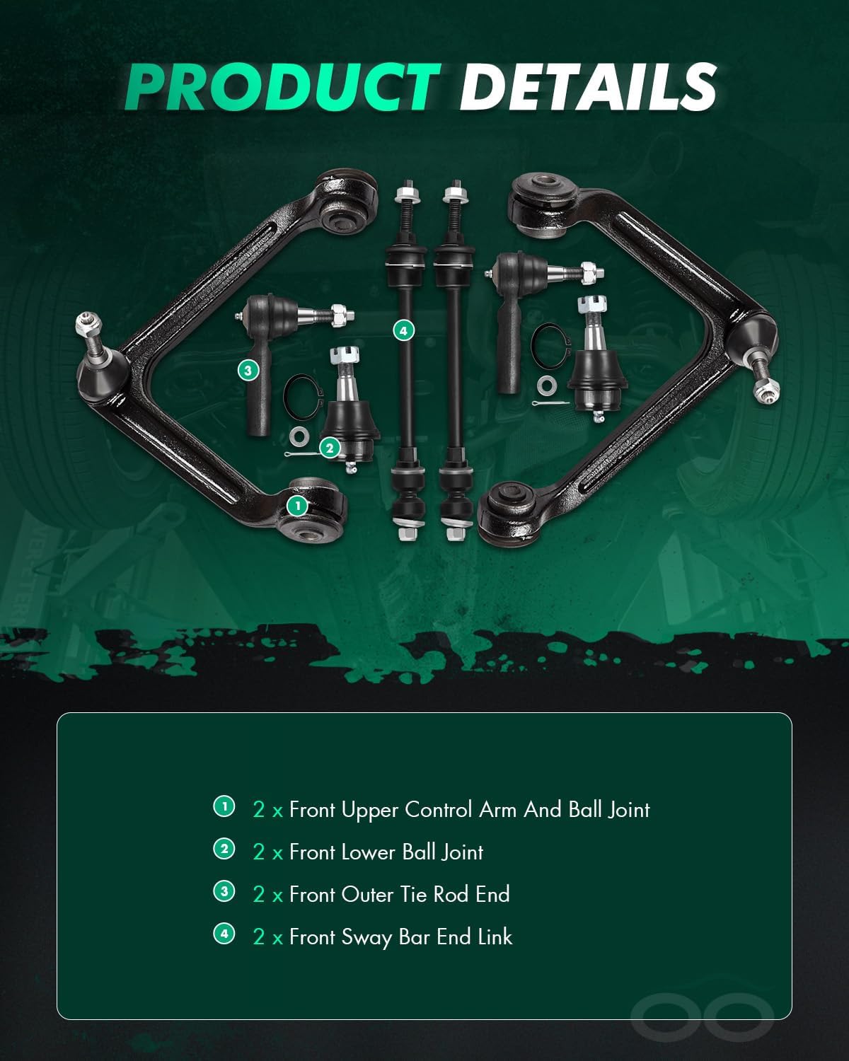 SCITOO 8pcs 4WD Front Upper Control Arm w/Ball Joint Sway Bar Outer Tie Rod End Link Suspension Kit fit 2002 2003 2004 2005 for Dodge Ram 1500 (excludes Extended Crew Cab)