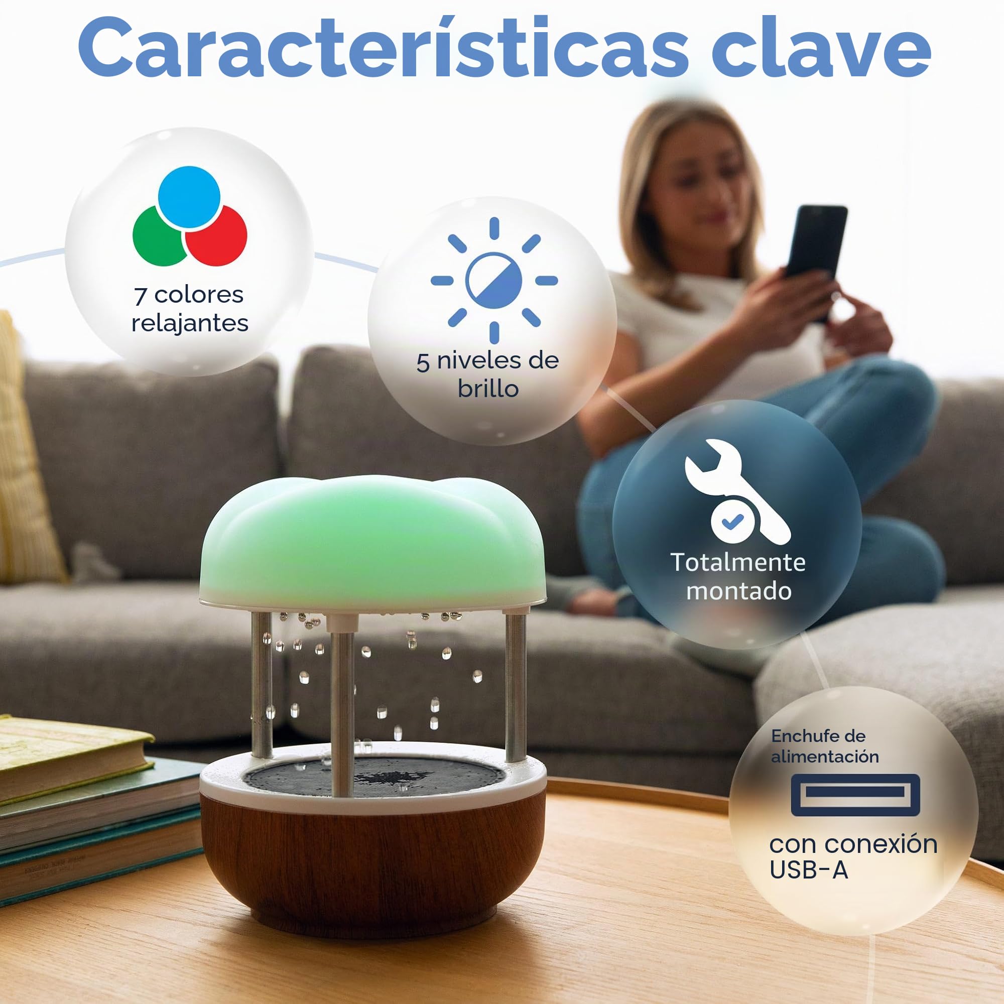Mindsight Fuente de Agua de Mesa 'Calming Cloud' | Bomba silenciosa | Resistente a Salpicaduras | Decoración Zen y Natural | Promueve el Enfoque, el Alivio del estrés, la productividad, el sueño |