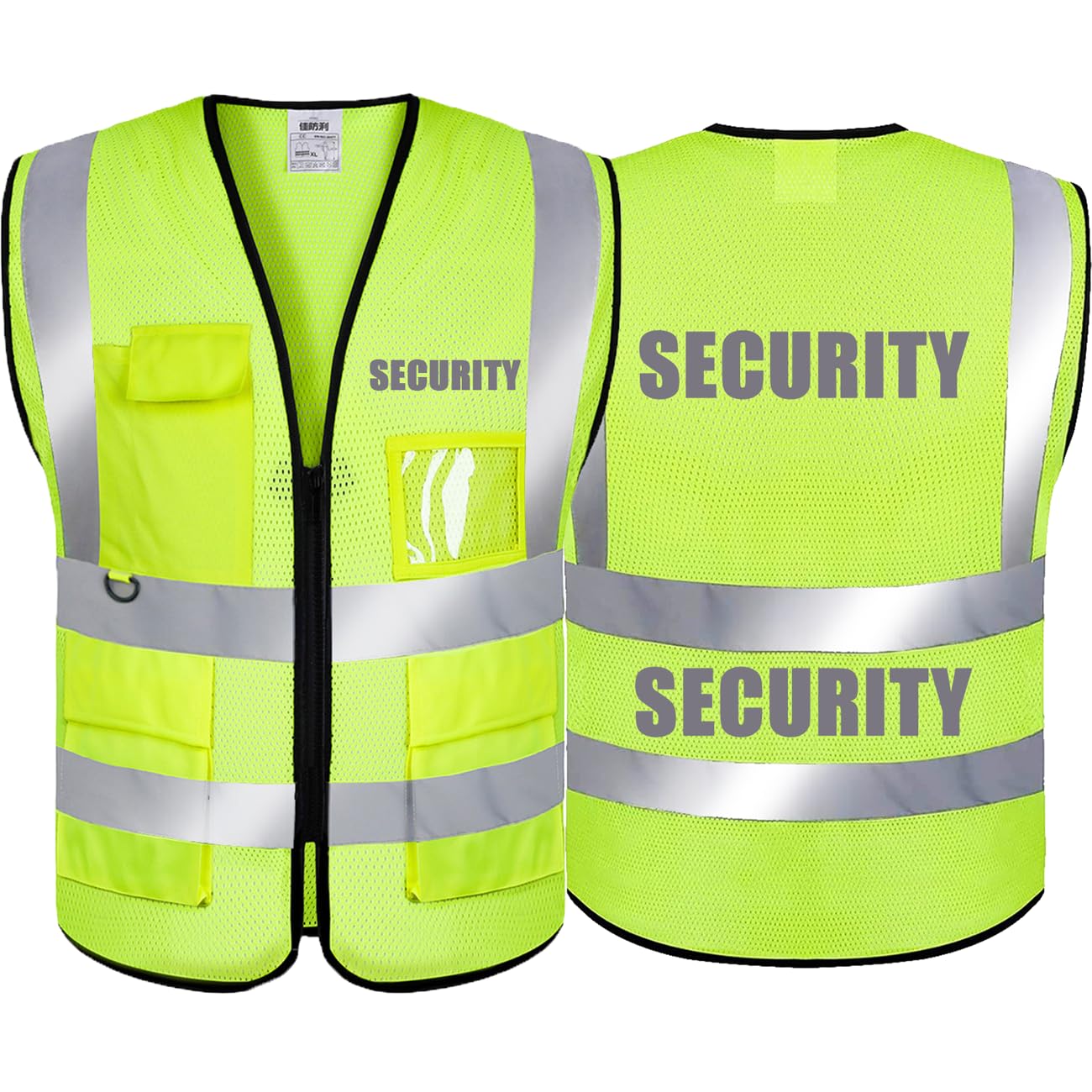 BeautyWill Security Safety Reflective Vests Class 2 ANSI Certified Printed Work Vest with Zipper Front?Yellow?XL?