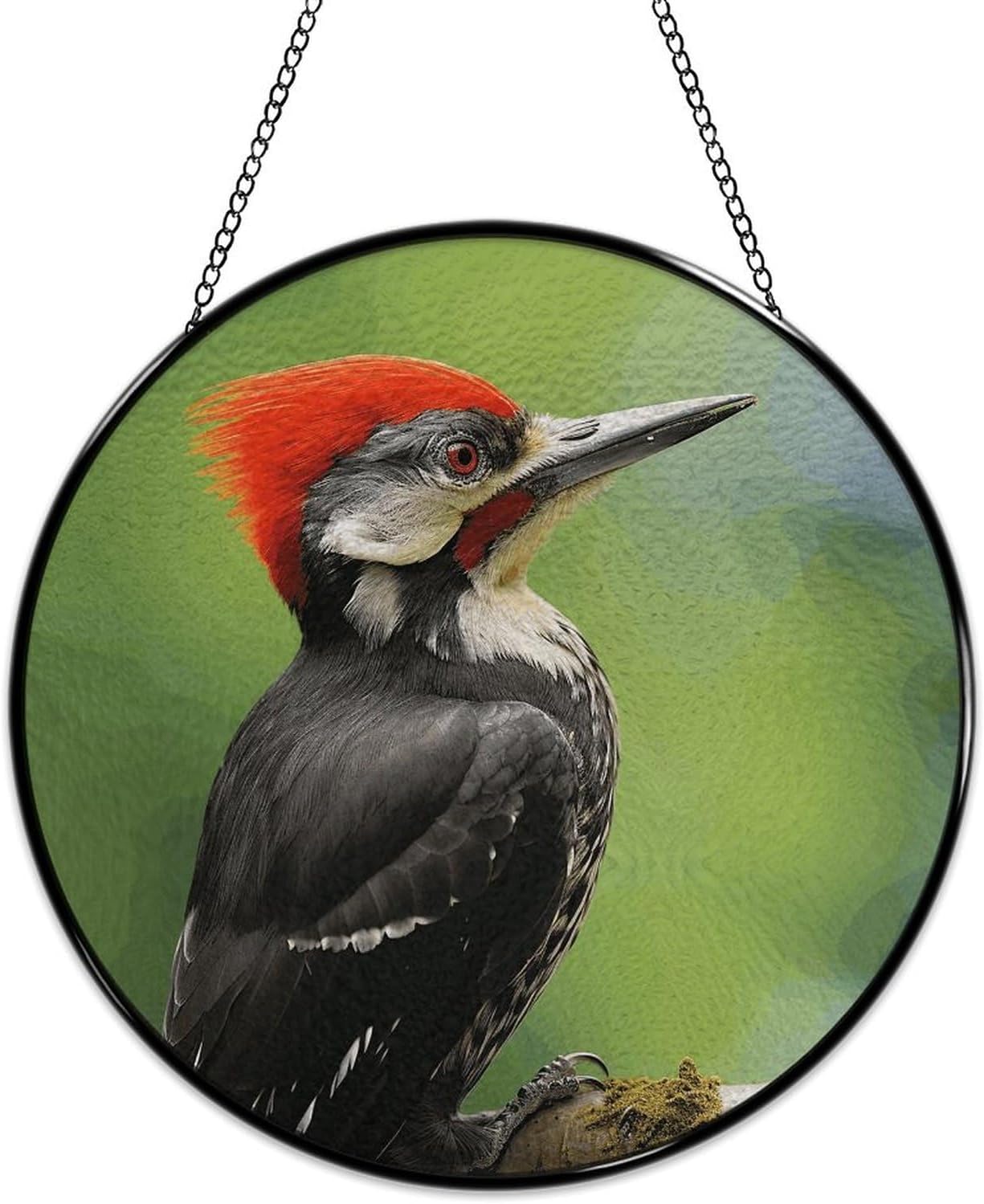 Stained Glass Window Hanging 30x30cm Window Suncatcher Glass Panel with Metal Chain Cute Pileated WoodpeckerSun Catchers Wall Art Home Decor Gift for Women Mother's Day