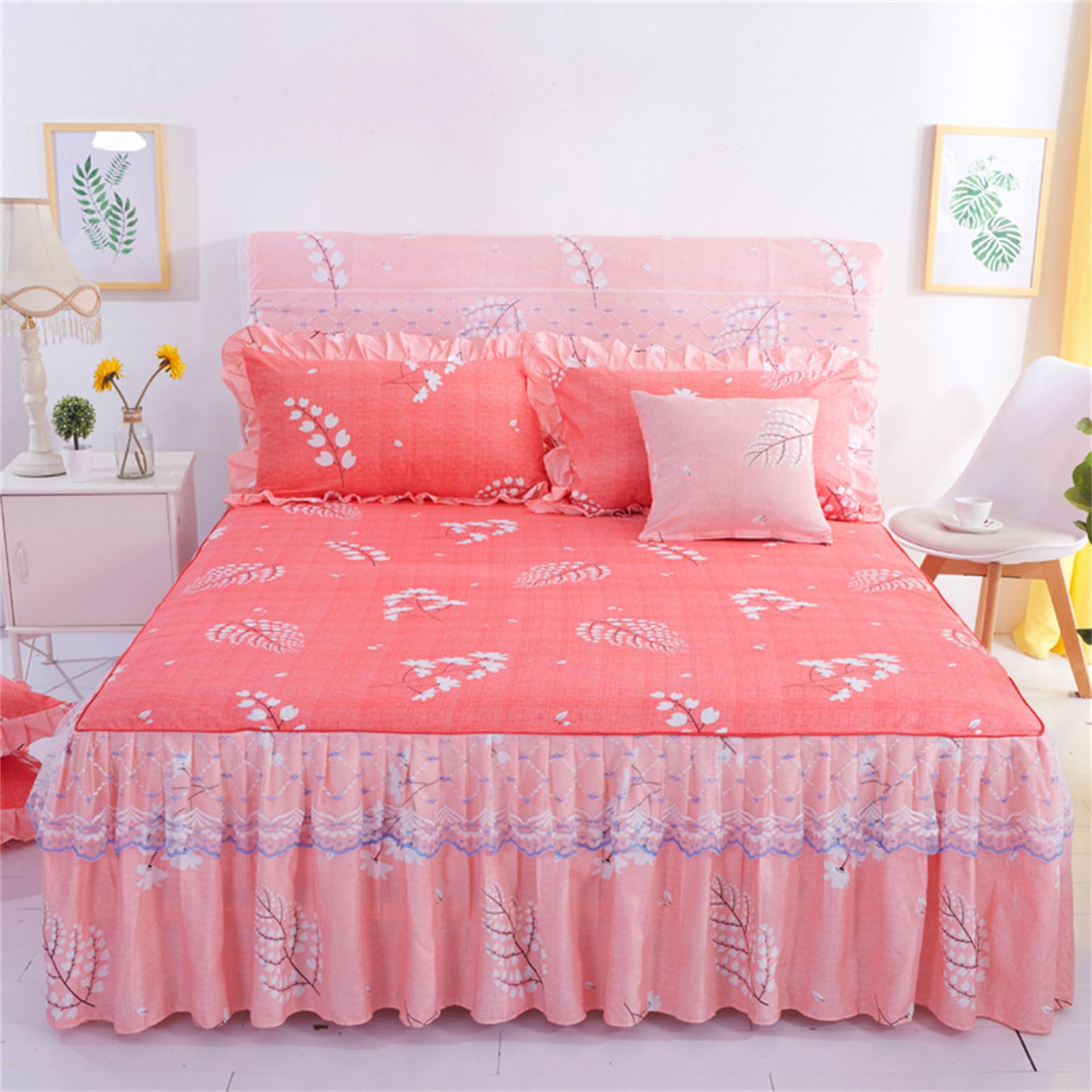 Odot Jupe De Lit Cache-Sommiers à Volant Dentelle - Élastique Pour Matelas Épais, Blanc Crème 150x200cm