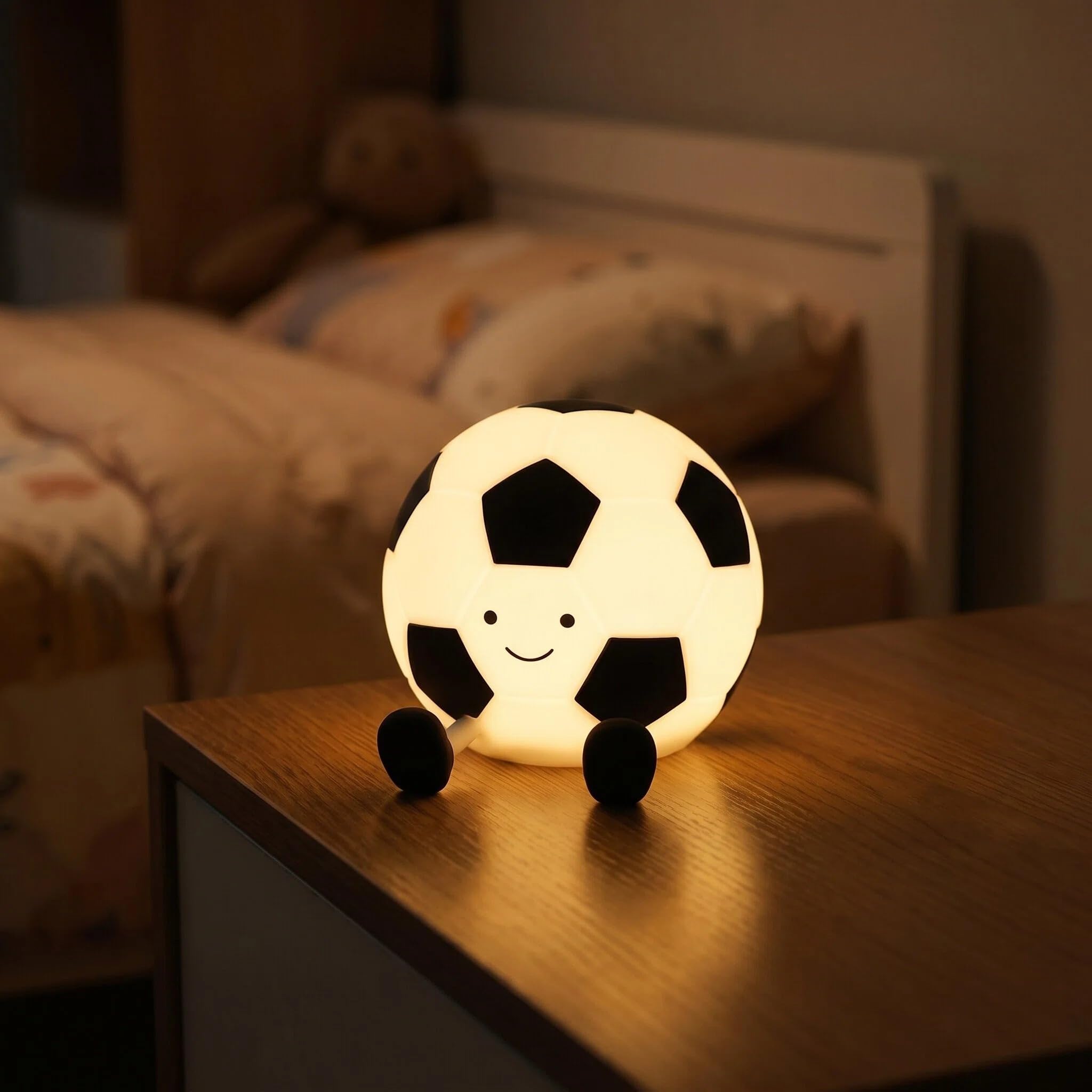 PORUPAEL Football Night Light, Cute Silicone Football Nightlights for Children, Cartoon Football Lamp Rechargeable Portable Dimmable, Ideal Football Gifts for Boys Bedroom Decor