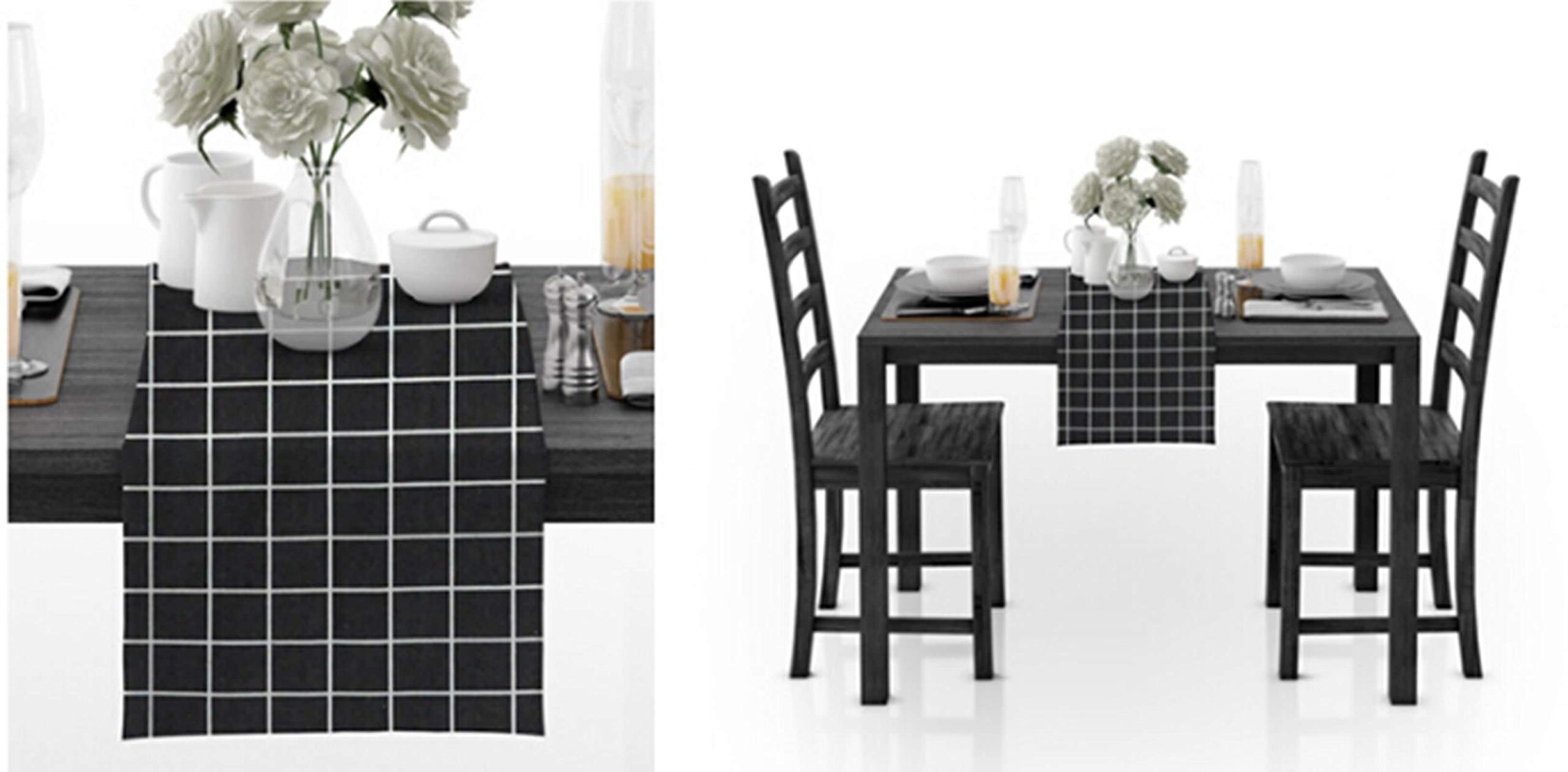Runner Moderno 30x280CM Motivo A Reticolo Runner Tavola Nero Cotone Decorazione Tavolo
