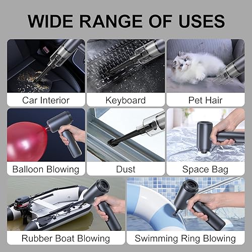 Miniatura 6 de aokway Aspirador de coche de alta potencia 14000PA sin escobillas, de mano, inalámbrico, portátil, para automóvil, succión fuerte, Typer C, limpieza