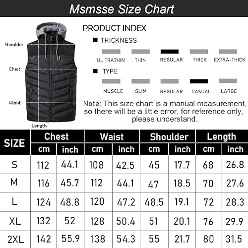 Miniatura 6 de Msmsse Chalecos de invierno para hombre, chaleco acolchado con capucha extraíble para hombre
