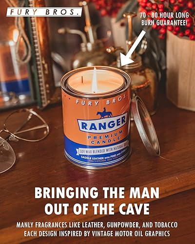 Miniatura 6 de Velas prémium de una pinta de larga duración para hombres, diseño de lata de aceite inspirado en la vendimia, punta de flecha, tonka ahumada y