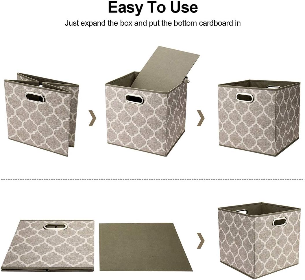 i BKGOO Cloth Storage Bins Set of 4 Thick Fabric Drawers Foldable Cubes Basket Organizer Container with Dual Metal Handles for Shelf Cabinet Bookcase Boxes Grey-Brown 13x13x13 inch