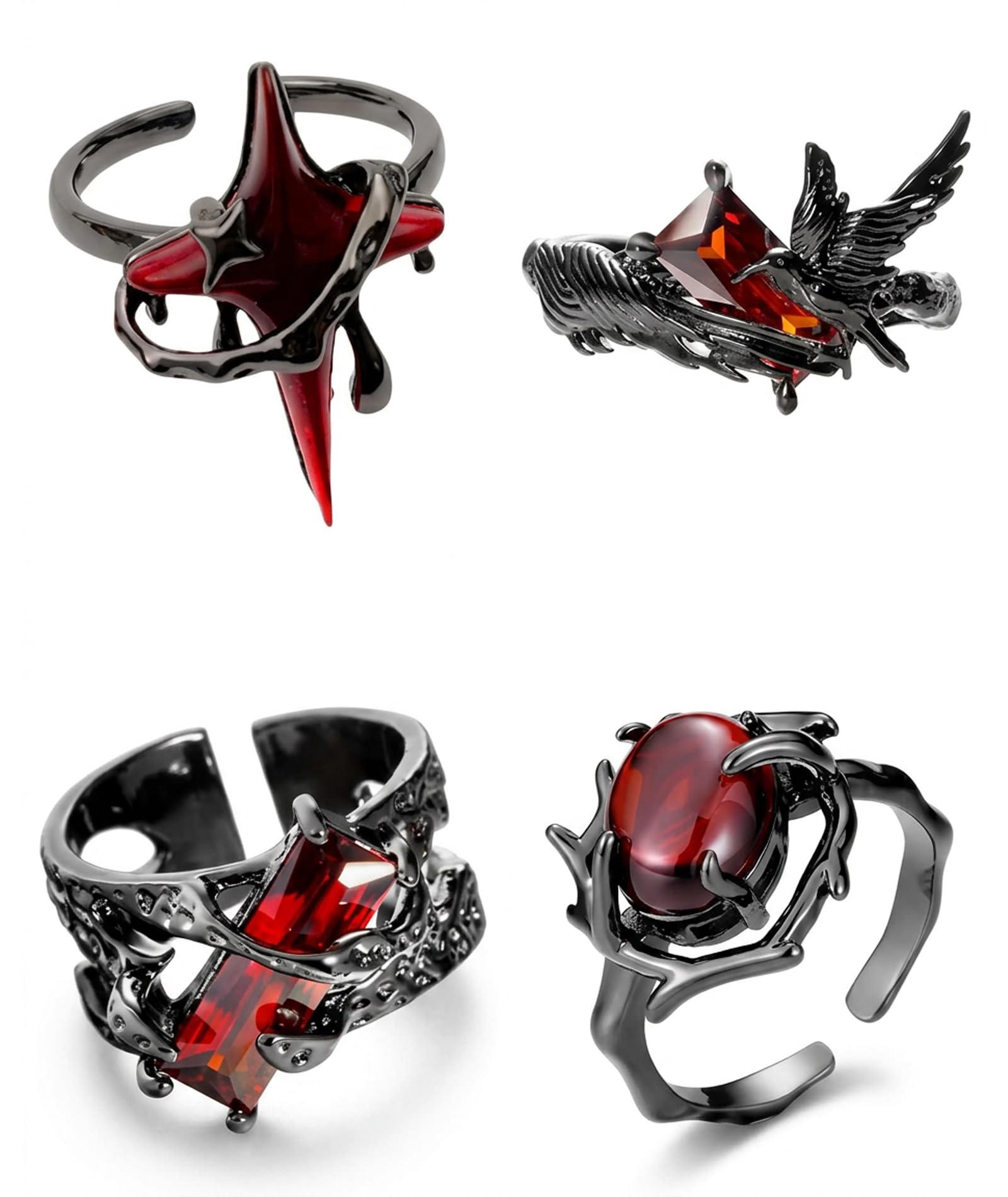 4 PCS Gothic Rings for Men, Unisex Gothic Style Rings, Gothic Ring Set with Unique Design, Dark Aesthetic Jewelry Collection, Gothic Fashion Accessories, Adjustable Sizes for Comfortable Fit, Alloy Construction-picture-19