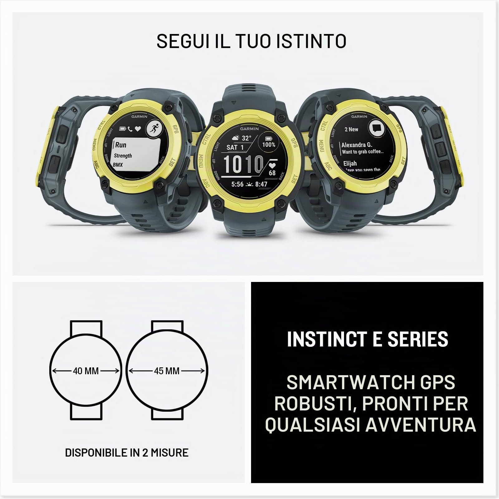 Garmin [renewed Instinct E, Smartwatch 40mm Display MIP,GPS,Cardio,SpO2, 70 app per lo sport, Training Readiness, Activity Tracker 24/7, Notifiche, Autonomia 14 giorni Black & Charcoal Ricondizionato