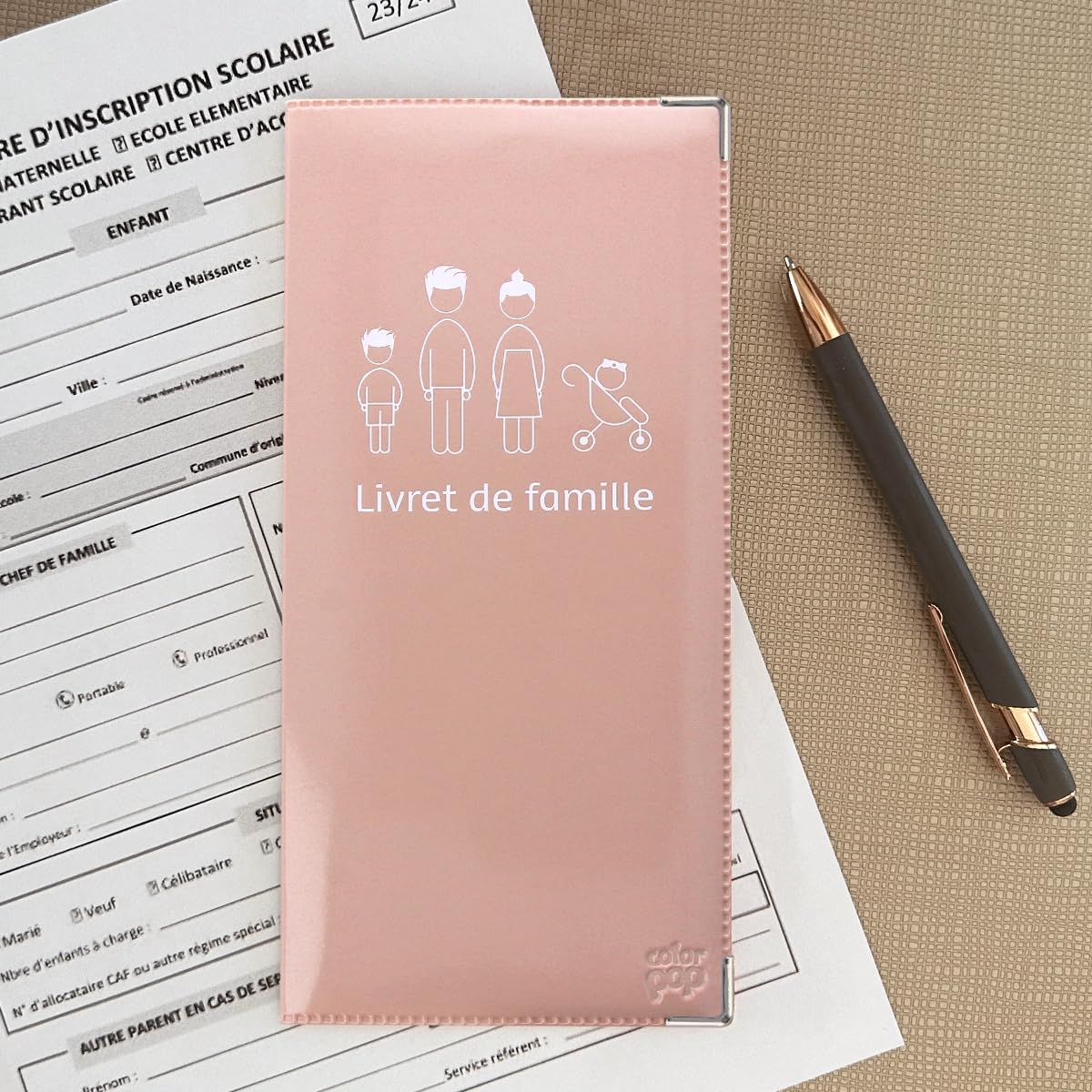 Etui livret de famille Color Pop PVC vernis Old Rose 22 x 10,5 cm