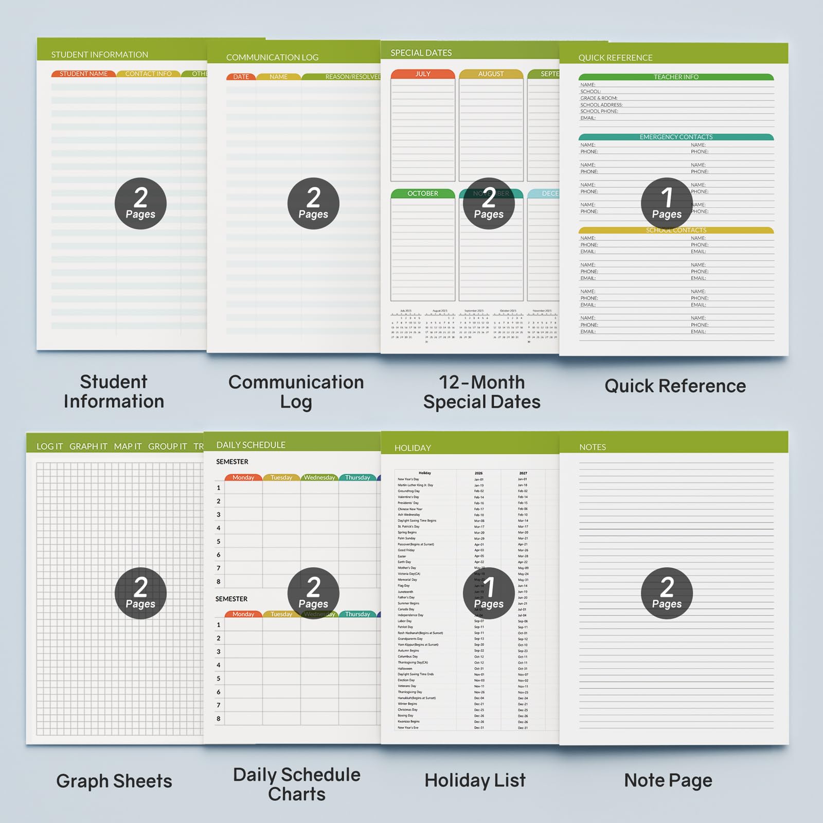 SUNEE Agenda per insegnanti 2026-2027, anno accademico, 8 periodi, pianificazione delle lezioni da luglio 2026 a giugno 2027, 21,6 x 27,9 cm, agenda settimanale mensile, layout orizzontale con