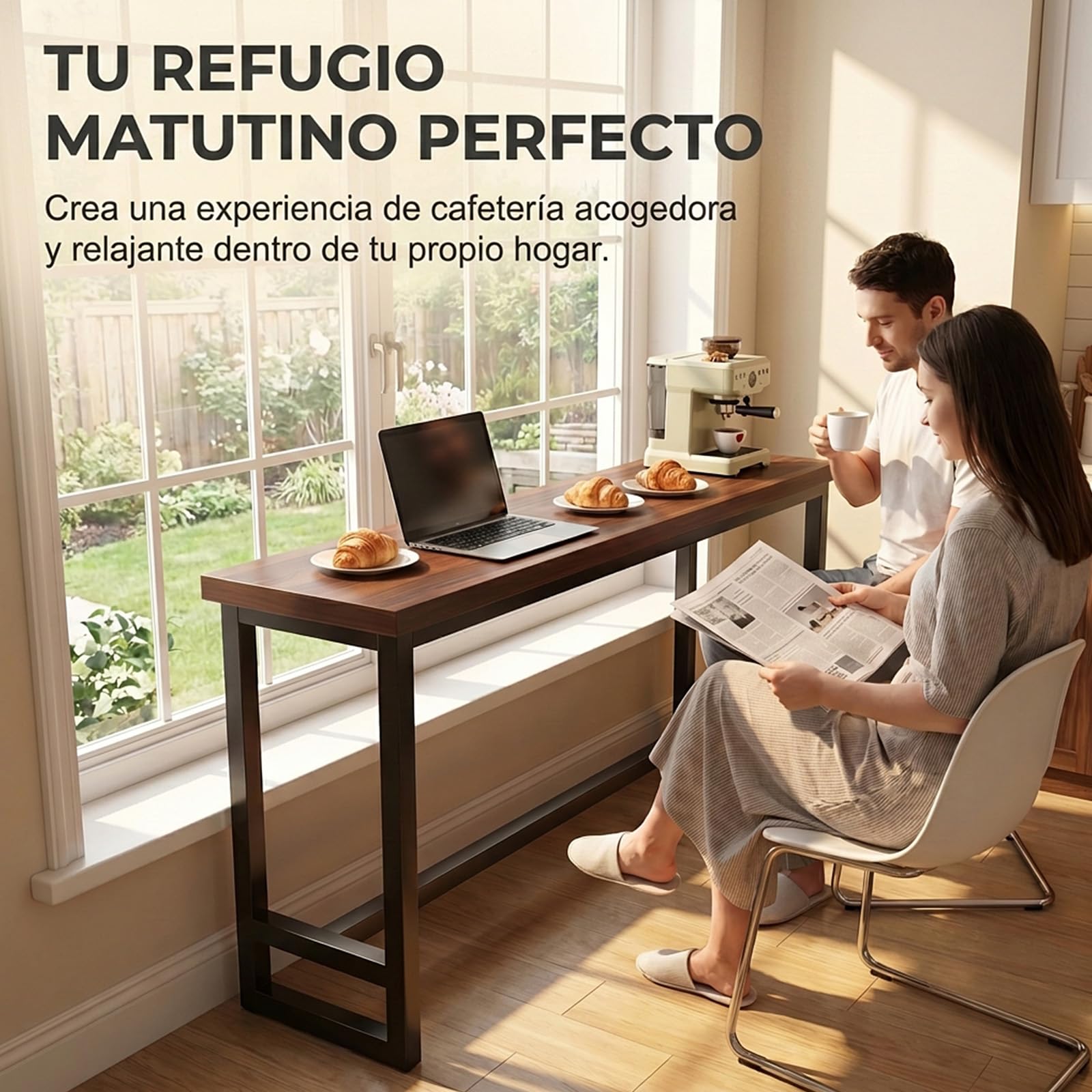 Barra Cocina Mesa Alta, Madera y Metal, para Hogar o Cafetería
