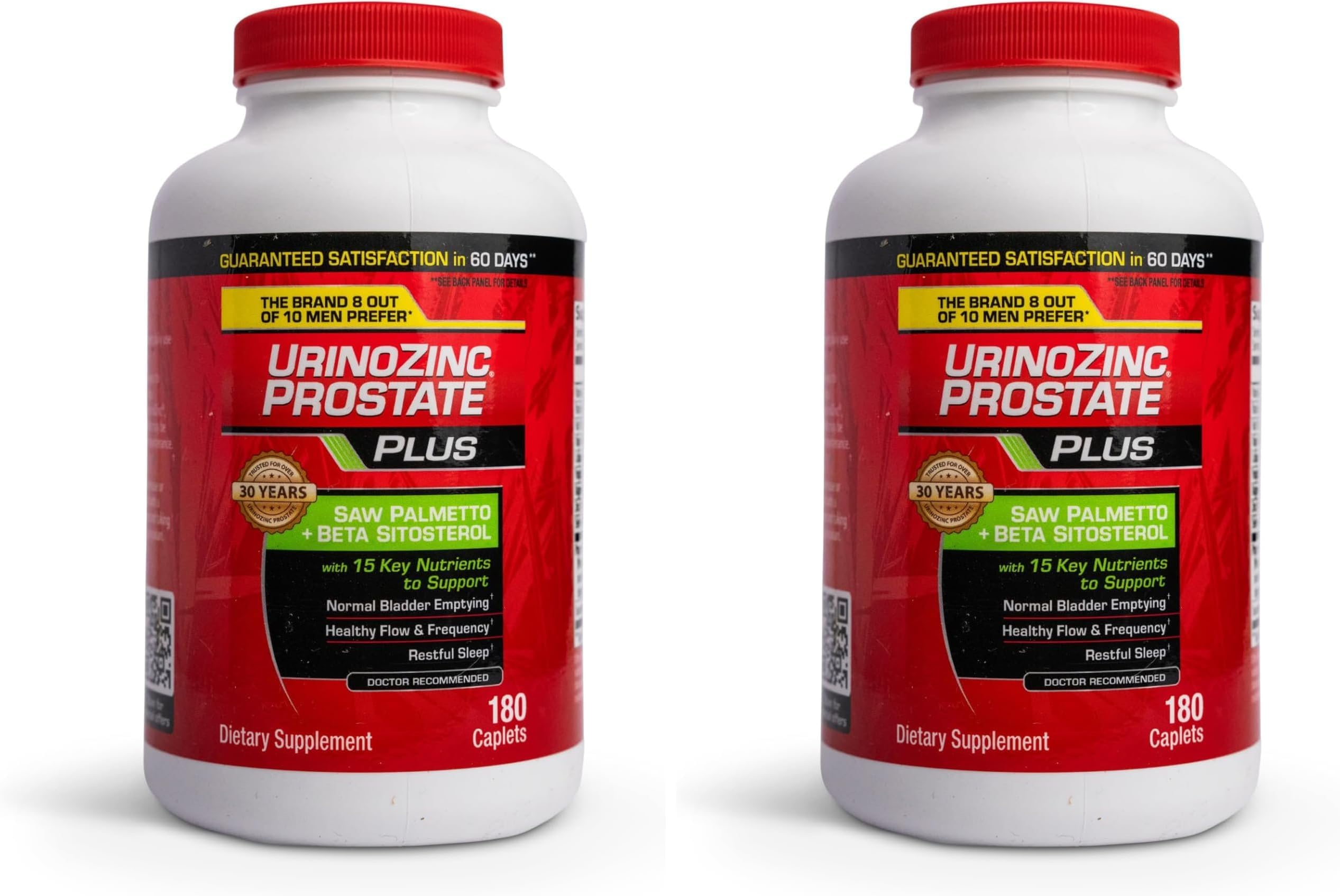 Urinozinc Plus - Prostate Supplement with Beta Sitosterol & Saw Palmetto – Reduce Frequent Urination Concerns & Support Your Prostate Health, 180 Caplets, (Pack of 2) 180 Count (Pack of 2)