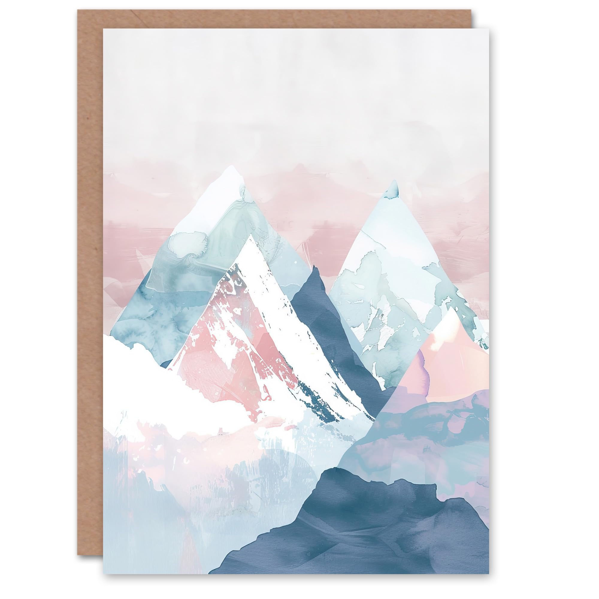 Artery8 Greeting Card Misty Morning Snowcapped Mountain Range Pastel Blank For All Him Or Her Art Birthday Card