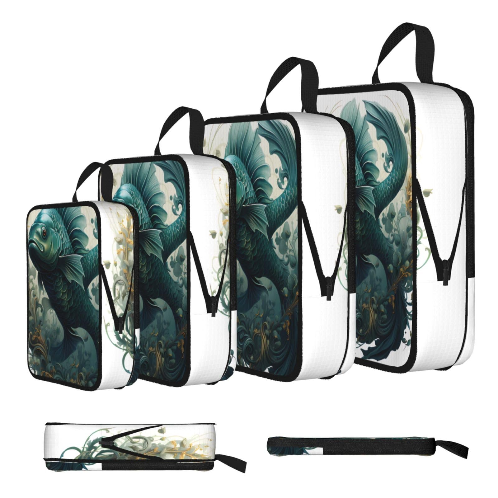 Sxzvvbn Black The Green Flying Fish Compression Packing Cubes 4 Piece Set