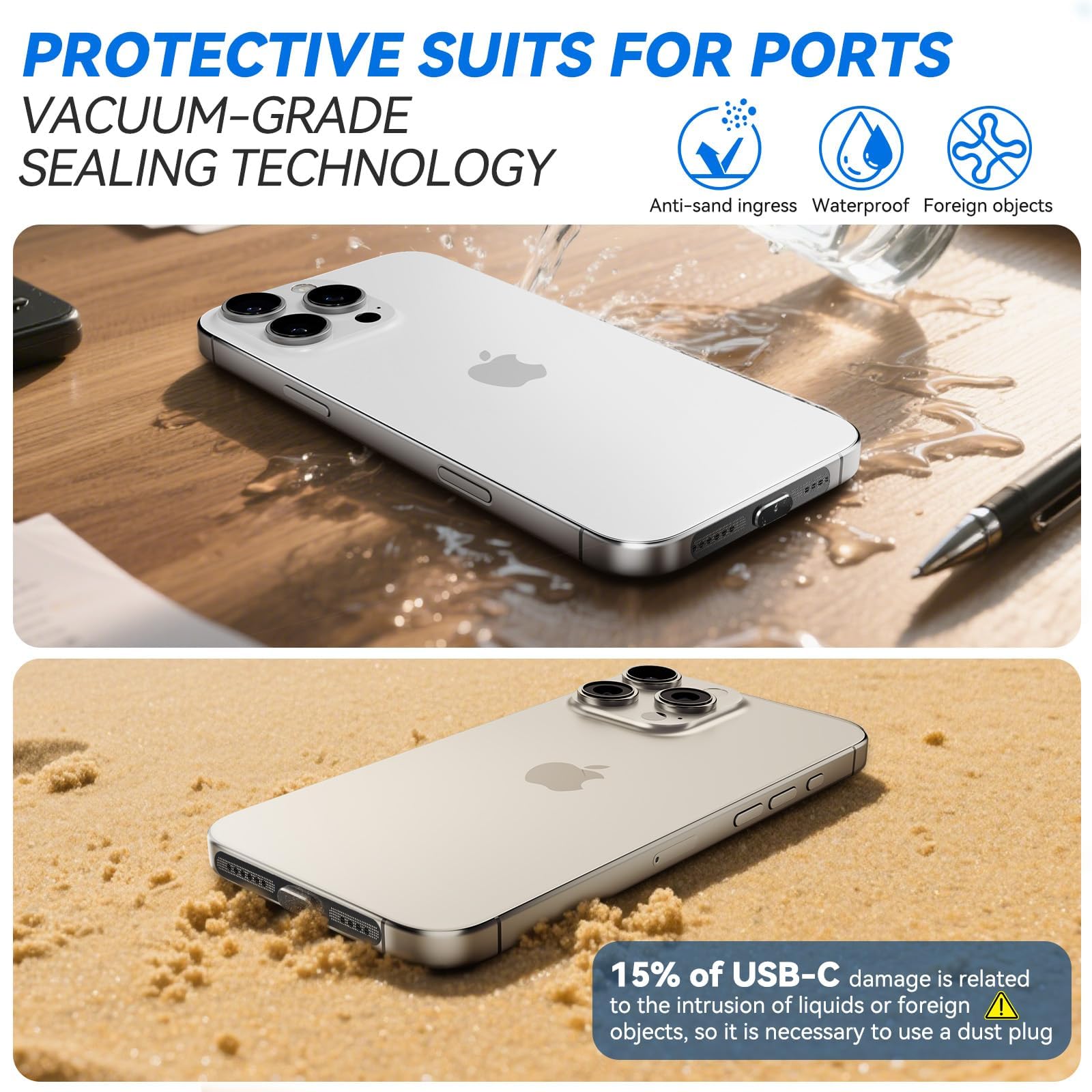 4 szt. Ochrona przeciwdustowa USB-C z, osłoną przeciwdustową głośnika i glina czyszcząca, kompatybilne z iPhone 17/16/15/Serii Air i akcesoria ochronne gniazda ładowania laptopa(Czarny)