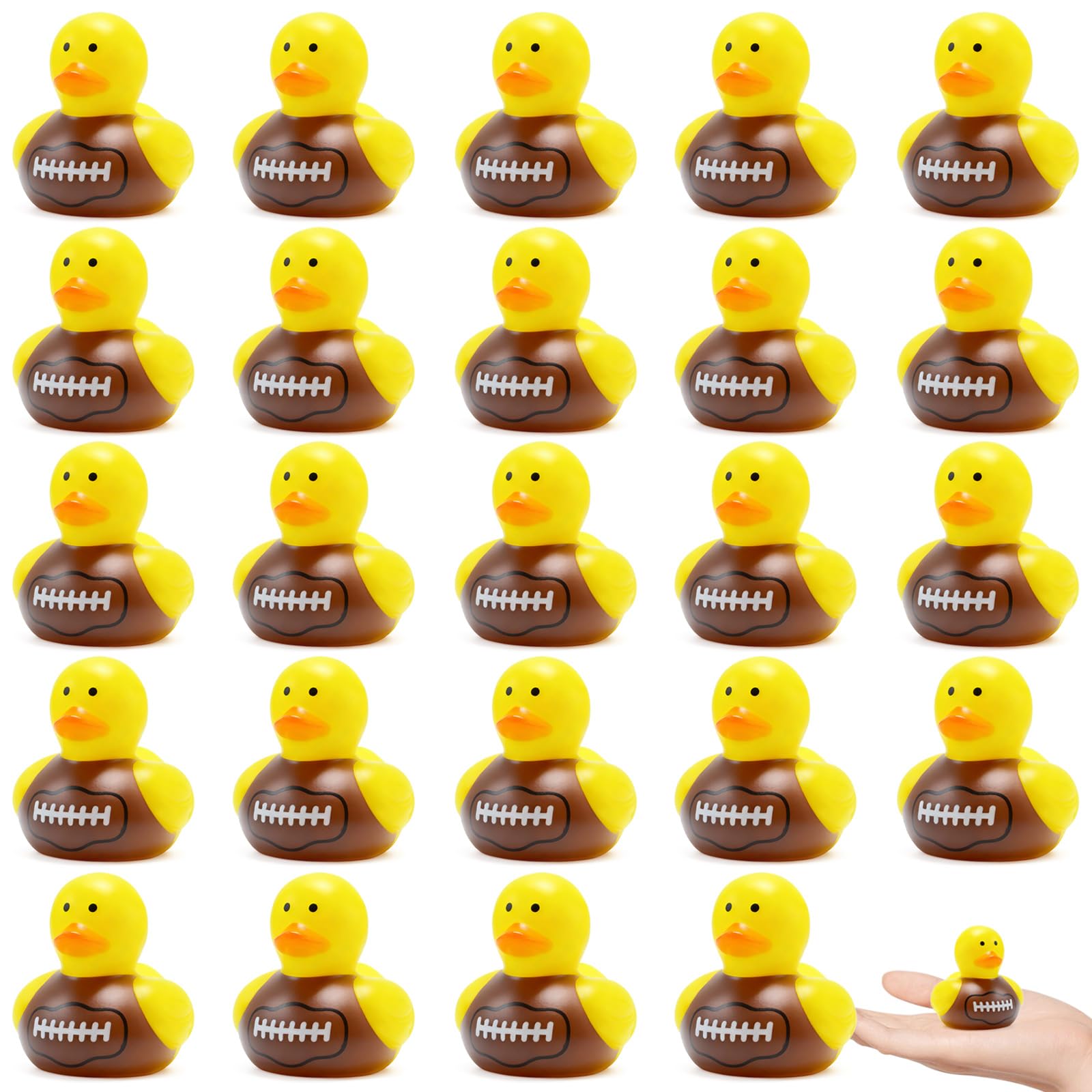 BOZILY 24Pcs Mini Football Rubber Ducks Bulk Sport Party Favors, Small Rubber Duck for Birthday Decorations, Football Theme Gifts, Stress Relief Car Dashboard Decorations